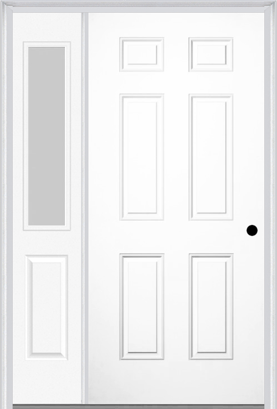 MMI 6 Panel 3'0" X 6'8" Fiberglass Smooth Exterior Prehung Door With 1 Half Lite Clear Or Privacy/Textured Glass Sidelight 21