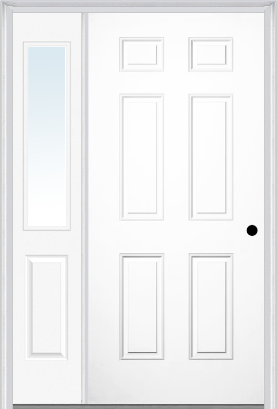 MMI 6 Panel 3'0" X 6'8" Fiberglass Smooth Exterior Prehung Door With 1 Half Lite Clear Or Privacy/Textured Glass Sidelight 21