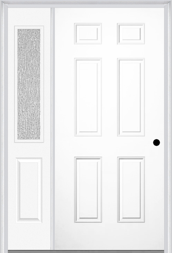 MMI 6 Panel 3'0" X 6'8" Fiberglass Smooth Exterior Prehung Door With 1 Half Lite Clear Or Privacy/Textured Glass Sidelight 21