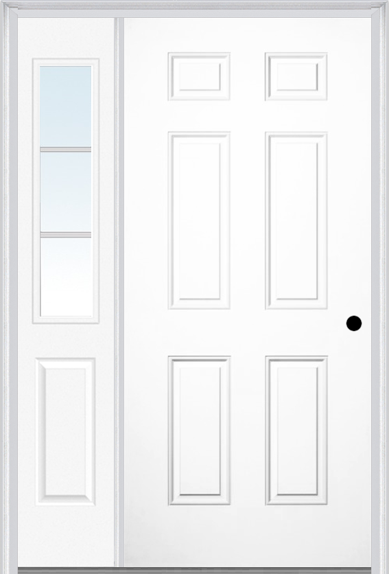 MMI 6 Panel 3'0" X 6'8" Fiberglass Smooth Exterior Prehung Door With 1 Half Lite SDL Grilles Glass Sidelight 21