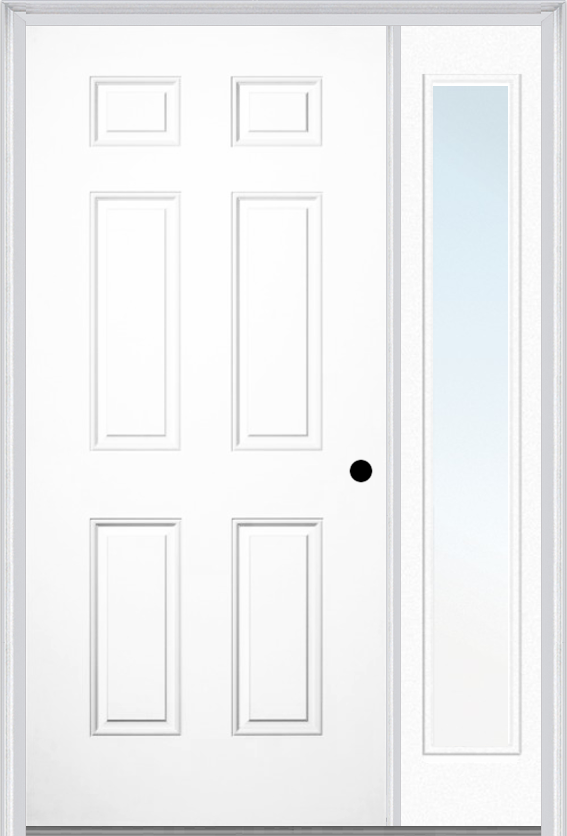 MMI 6 Panel 3'0" X 6'8" Fiberglass Smooth Exterior Prehung Door With 1 Full Lite Clear Or Privacy/Textured Glass Sidelight 21
