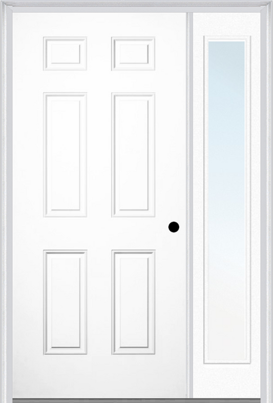 MMI 6 Panel 3'0" X 6'8" Fiberglass Smooth Exterior Prehung Door With 1 Full Lite Clear Or Privacy/Textured Glass Sidelight 21