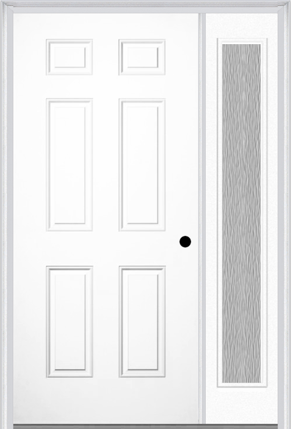 MMI 6 Panel 3'0" X 6'8" Fiberglass Smooth Exterior Prehung Door With 1 Full Lite Clear Or Privacy/Textured Glass Sidelight 21