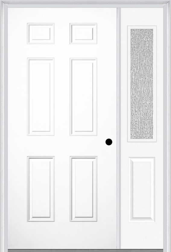 MMI 6 Panel 3'0" X 6'8" Fiberglass Smooth Exterior Prehung Door With 1 Half Lite Clear Or Privacy/Textured Glass Sidelight 21