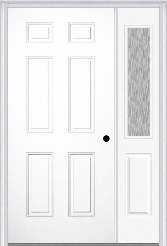 MMI 6 Panel 3'0" X 6'8" Fiberglass Smooth Exterior Prehung Door With 1 Half Lite Clear Or Privacy/Textured Glass Sidelight 21