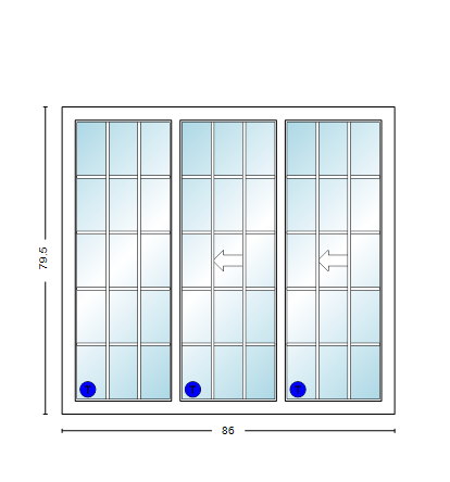 MI V3000 Series 7'2" X 6'8" Vinyl 3 Panel Multi-Slide White Sliding/Gliding Low-E Clear Dual Pane Tempered Glass Knocked Down Patio Door 1618 Grilles Optional