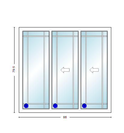 MI V3000 Series 7'2" X 6'8" Vinyl 3 Panel Multi-Slide White Sliding/Gliding Low-E Clear Dual Pane Tempered Glass Knocked Down Patio Door 1618 Grilles Optional