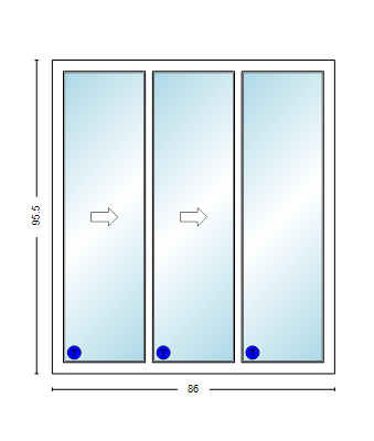MI V3000 Series 7'2" X 8'0" Vinyl 3 Panel Multi-Slide White Sliding/Gliding HP Low-E Clear Dual Pane Tempered Glass Knocked Down Patio Door 1618 Grilles Optional