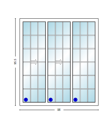 MI V3000 Series 7'2" X 8'0" Vinyl 3 Panel Multi-Slide White Sliding/Gliding HP Low-E Clear Dual Pane Tempered Glass Knocked Down Patio Door 1618 Grilles Optional