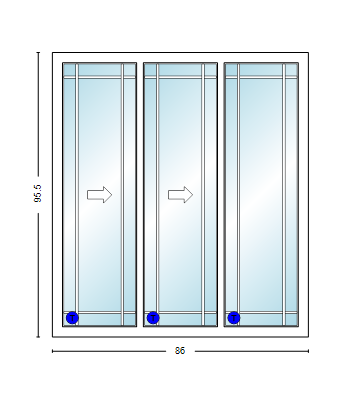 MI V3000 Series 7'2" X 8'0" Vinyl 3 Panel Multi-Slide White Sliding/Gliding HP Low-E Clear Dual Pane Tempered Glass Knocked Down Patio Door 1618 Grilles Optional
