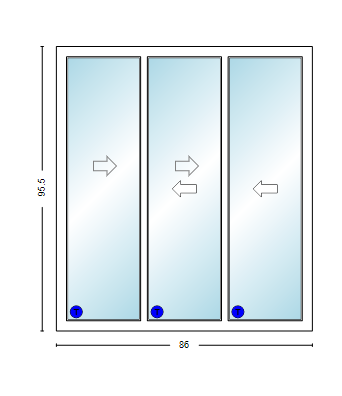 MI V3000 Series 7'2" X 8'0" Vinyl 3 Panel Multi-Slide White Sliding/Gliding HP Low-E Clear Dual Pane Tempered Glass Knocked Down Patio Door 1618 Grilles Optional
