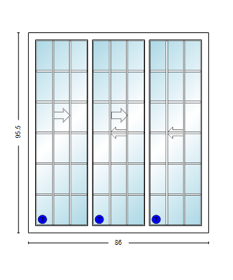 MI V3000 Series 7'2" X 8'0" Vinyl 3 Panel Multi-Slide White Sliding/Gliding HP Low-E Clear Dual Pane Tempered Glass Knocked Down Patio Door 1618 Grilles Optional