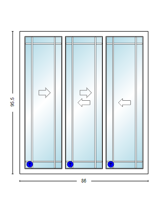 MI V3000 Series 7'2" X 8'0" Vinyl 3 Panel Multi-Slide White Sliding/Gliding HP Low-E Clear Dual Pane Tempered Glass Knocked Down Patio Door 1618 Grilles Optional