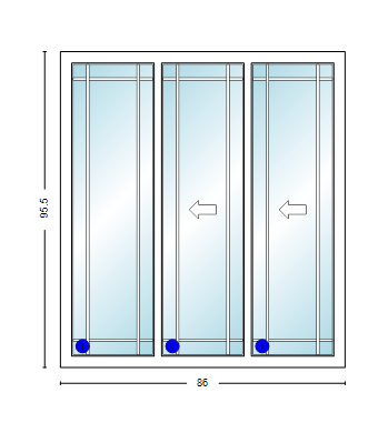 MI V3000 Series 7'2" X 8'0" Vinyl 3 Panel Multi-Slide White Sliding/Gliding HP Low-E Clear Dual Pane Tempered Glass Knocked Down Patio Door 1618 Grilles Optional