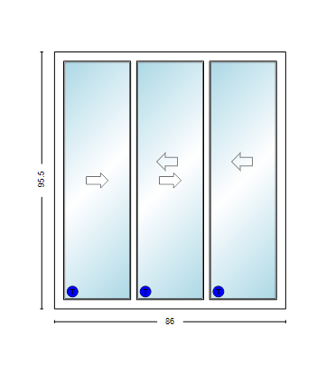 MI V3000 Series 7'2" X 8'0" Vinyl 3 Panel Multi-Slide White Sliding/Gliding HP Low-E Clear Dual Pane Tempered Glass Knocked Down Patio Door 1618 Grilles Optional