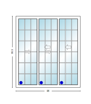 MI V3000 Series 7'2" X 8'0" Vinyl 3 Panel Multi-Slide White Sliding/Gliding HP Low-E Clear Dual Pane Tempered Glass Knocked Down Patio Door 1618 Grilles Optional
