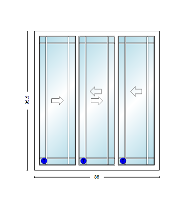 MI V3000 Series 7'2" X 8'0" Vinyl 3 Panel Multi-Slide White Sliding/Gliding HP Low-E Clear Dual Pane Tempered Glass Knocked Down Patio Door 1618 Grilles Optional