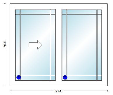 MI V3000 Series 8'0" X 6'8" Vinyl Sliding/Gliding Clear Tempered Dual Pane Low-E Argon Glass 2 Panel Setup Patio Door 1615 Grilles/Screen Optional