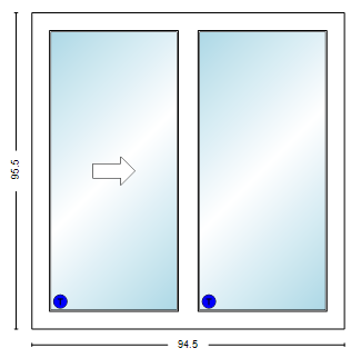 MI V3000 Series 8'0" X 8'0" Vinyl Sliding/Gliding Clear Tempered Dual Pane HP Low-E Argon Glass 2 Panel White Setup Patio Door 1615 Grilles/Screen Optional
