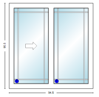MI V3000 Series 8'0" X 8'0" Vinyl Sliding/Gliding Clear Tempered Dual Pane HP Low-E Argon Glass 2 Panel White Setup Patio Door 1615 Grilles/Screen Optional