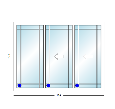 MI V3000 Series 8'8" X 6'8" Vinyl 3 Panel Multi-Slide White Sliding/Gliding Low-E Clear Dual Pane Tempered Glass Knocked Down Patio Door 1618 Grilles Optional