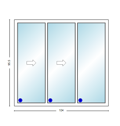 MI V3000 Series 8'8" X 8'0" Vinyl 3 Panel Multi-Slide White Sliding/Gliding HP Low-E Clear Dual Pane Tempered Glass Knocked Down Patio Door 1618 Grilles Optional