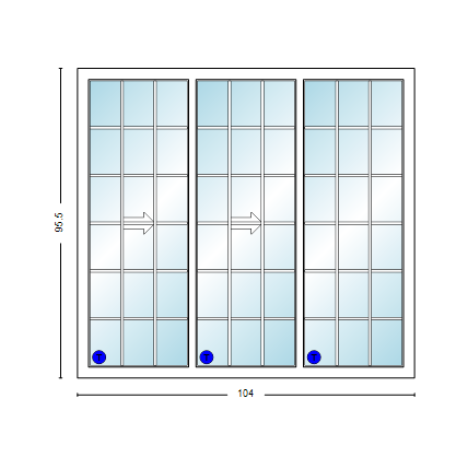 MI V3000 Series 8'8" X 8'0" Vinyl 3 Panel Multi-Slide White Sliding/Gliding HP Low-E Clear Dual Pane Tempered Glass Knocked Down Patio Door 1618 Grilles Optional