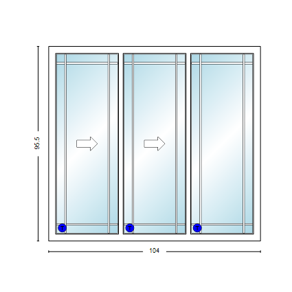 MI V3000 Series 8'8" X 8'0" Vinyl 3 Panel Multi-Slide White Sliding/Gliding HP Low-E Clear Dual Pane Tempered Glass Knocked Down Patio Door 1618 Grilles Optional