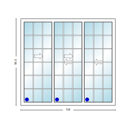 MI V3000 Series 8'8" X 8'0" Vinyl 3 Panel Multi-Slide White Sliding/Gliding HP Low-E Clear Dual Pane Tempered Glass Knocked Down Patio Door 1618 Grilles Optional