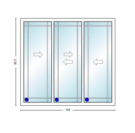 MI V3000 Series 8'8" X 8'0" Vinyl 3 Panel Multi-Slide White Sliding/Gliding HP Low-E Clear Dual Pane Tempered Glass Knocked Down Patio Door 1618 Grilles Optional
