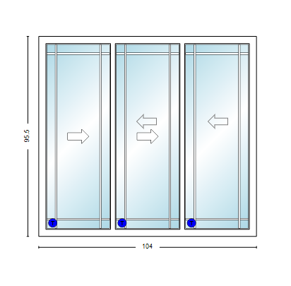 MI V3000 Series 8'8" X 8'0" Vinyl 3 Panel Multi-Slide White Sliding/Gliding HP Low-E Clear Dual Pane Tempered Glass Knocked Down Patio Door 1618 Grilles Optional