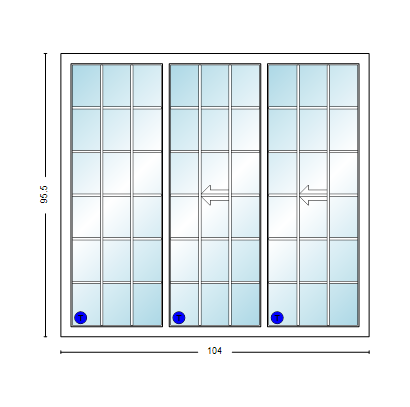 MI V3000 Series 8'8" X 8'0" Vinyl 3 Panel Multi-Slide White Sliding/Gliding HP Low-E Clear Dual Pane Tempered Glass Knocked Down Patio Door 1618 Grilles Optional