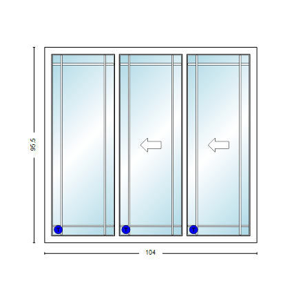 MI V3000 Series 8'8" X 8'0" Vinyl 3 Panel Multi-Slide White Sliding/Gliding HP Low-E Clear Dual Pane Tempered Glass Knocked Down Patio Door 1618 Grilles Optional