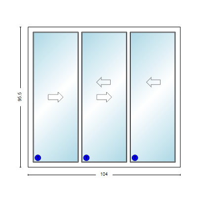MI V3000 Series 8'8" X 8'0" Vinyl 3 Panel Multi-Slide White Sliding/Gliding HP Low-E Clear Dual Pane Tempered Glass Knocked Down Patio Door 1618 Grilles Optional