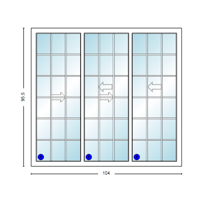 MI V3000 Series 8'8" X 8'0" Vinyl 3 Panel Multi-Slide White Sliding/Gliding HP Low-E Clear Dual Pane Tempered Glass Knocked Down Patio Door 1618 Grilles Optional