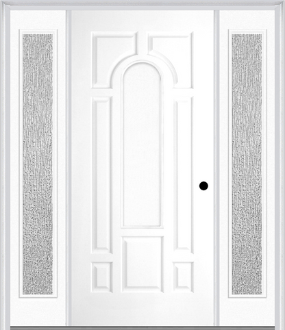 MMI 8 PANEL CENTER ARCH 3'0" X 6'8" FIBERGLASS SMOOTH EXTERIOR PREHUNG DOOR WITH 2 FULL LITE CLEAR OR PRIVACY/TEXTURED GLASS SIDELIGHTS 630