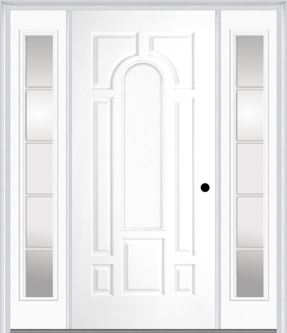 MMI 8 PANEL CENTER ARCH 3'0" X 6'8" FIBERGLASS SMOOTH EXTERIOR PREHUNG DOOR WITH 2 FULL LITE SDL GRILLES GLASS SIDELIGHTS 630