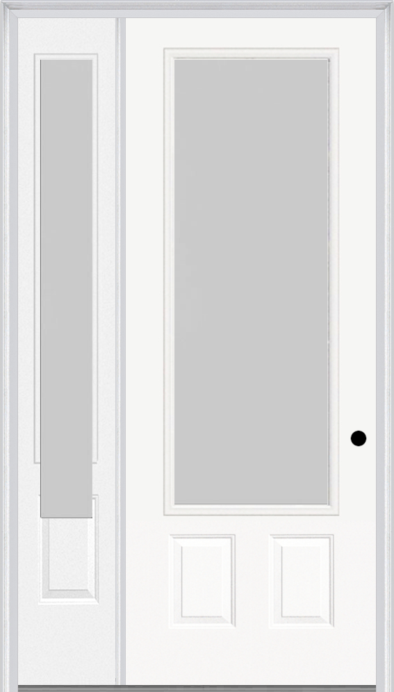 MMI 3/4 Lite 2 Panel 3'0" X 8'0" Fiberglass Smooth Textured/Privacy Glass Exterior Prehung Door With 1 3/4 Lite 14 Inches Sidelight 607