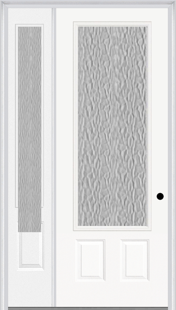 MMI 3/4 Lite 2 Panel 3'0" X 8'0" Fiberglass Smooth Textured/Privacy Glass Exterior Prehung Door With 1 3/4 Lite 14 Inches Sidelight 607