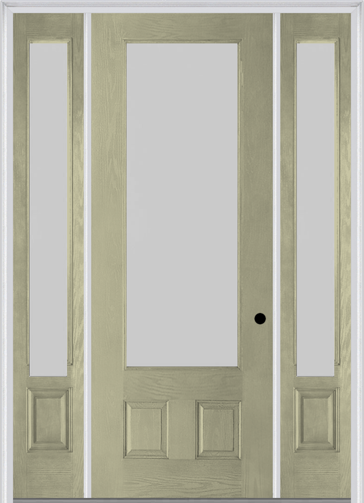 MMI 3/4 Lite 2 Panel 3'0" X 8'0" Fiberglass Oak Textured/Privacy Glass Exterior Prehung Door With 2 3/4 Lite 14 Inches Sidelights 759