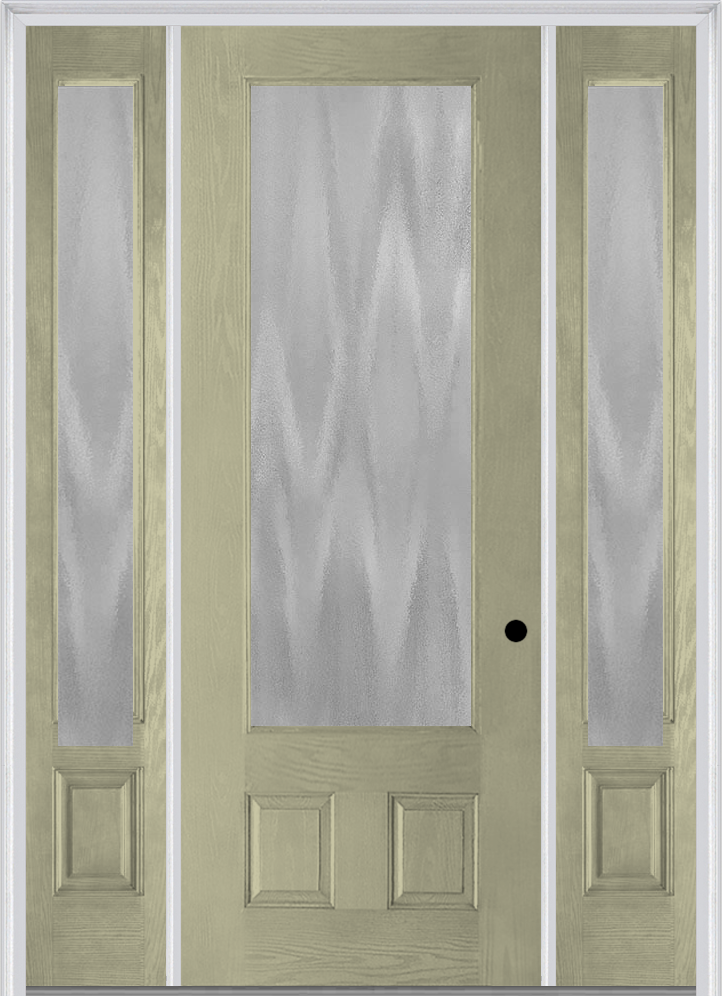 MMI 3/4 Lite 2 Panel 3'0" X 8'0" Fiberglass Oak Textured/Privacy Glass Exterior Prehung Door With 2 3/4 Lite 14 Inches Sidelights 759