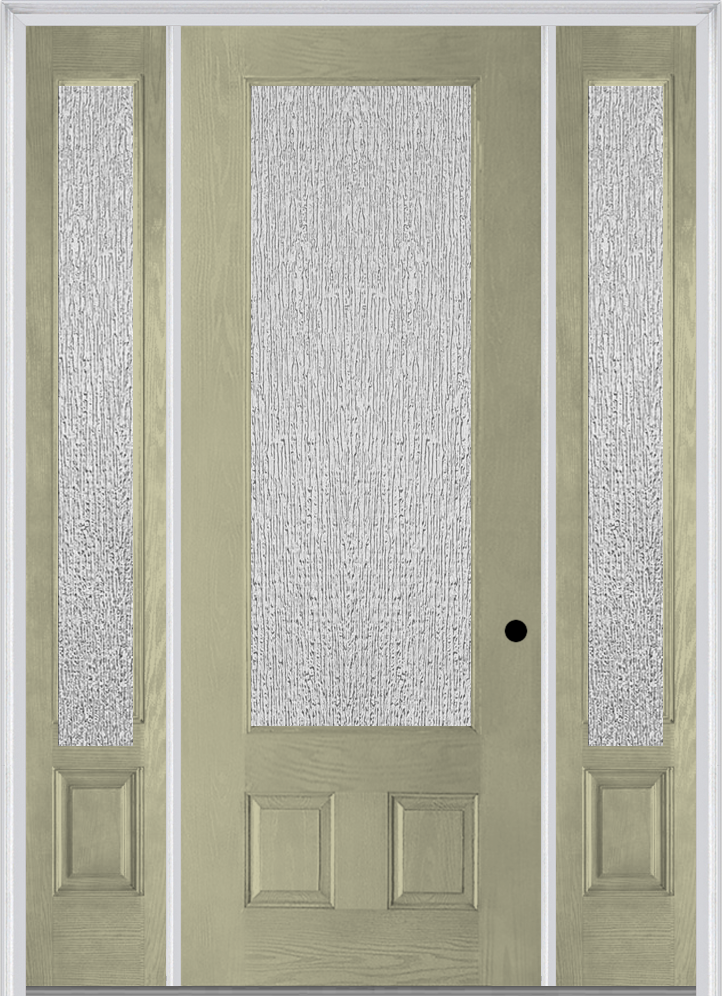 MMI 3/4 Lite 2 Panel 3'0" X 8'0" Fiberglass Oak Textured/Privacy Glass Exterior Prehung Door With 2 3/4 Lite 14 Inches Sidelights 759