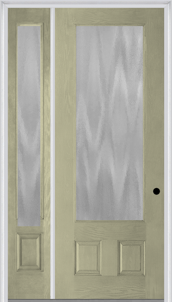 MMI 3/4 Lite 2 Panel 3'0" X 8'0" Fiberglass Oak Textured/Privacy Glass Exterior Prehung Door With 1 3/4 Lite 14 Inches Sidelight 759
