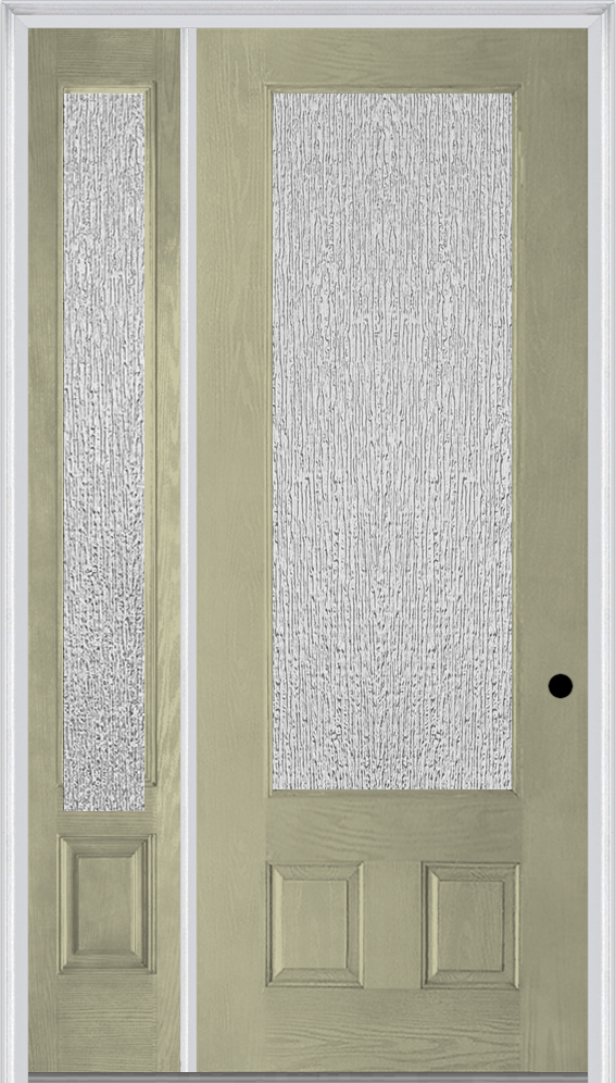 MMI 3/4 Lite 2 Panel 3'0" X 8'0" Fiberglass Oak Textured/Privacy Glass Exterior Prehung Door With 1 3/4 Lite 14 Inches Sidelight 759