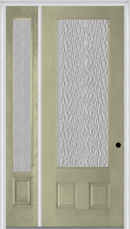 MMI 3/4 Lite 2 Panel 3'0" X 8'0" Fiberglass Oak Textured/Privacy Glass Exterior Prehung Door With 1 3/4 Lite 14 Inches Sidelight 759