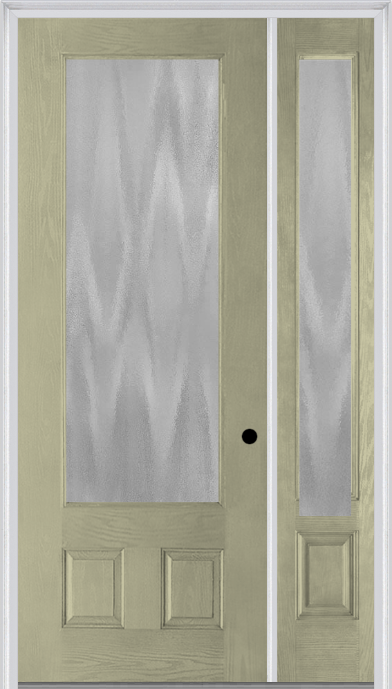 MMI 3/4 Lite 2 Panel 3'0" X 8'0" Fiberglass Oak Textured/Privacy Glass Exterior Prehung Door With 1 3/4 Lite 14 Inches Sidelight 759