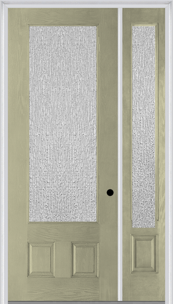 MMI 3/4 Lite 2 Panel 3'0" X 8'0" Fiberglass Oak Textured/Privacy Glass Exterior Prehung Door With 1 3/4 Lite 14 Inches Sidelight 759
