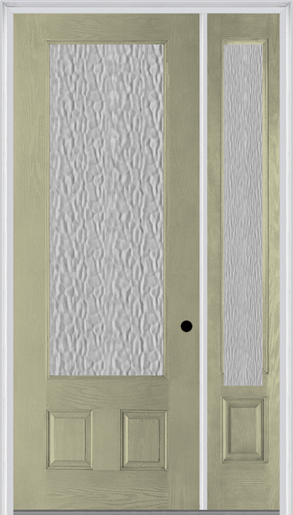 MMI 3/4 Lite 2 Panel 3'0" X 8'0" Fiberglass Oak Textured/Privacy Glass Exterior Prehung Door With 1 3/4 Lite 14 Inches Sidelight 759