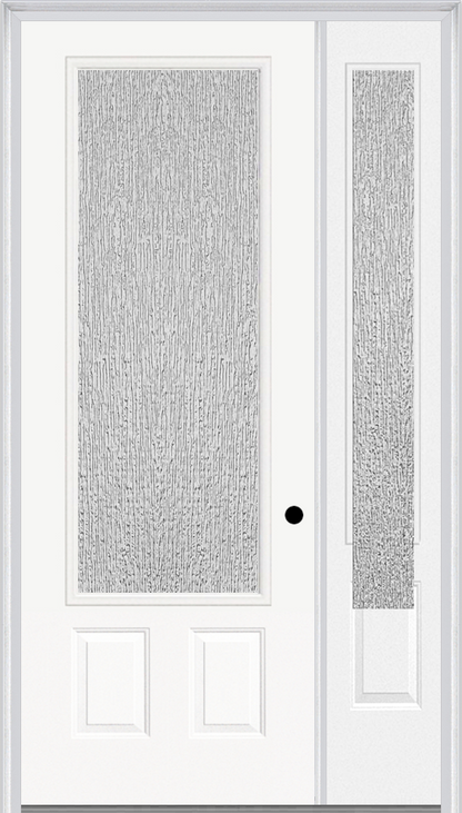 MMI 3/4 Lite 2 Panel 3'0" X 8'0" Fiberglass Smooth Textured/Privacy Glass Exterior Prehung Door With 1 3/4 Lite 14 Inches Sidelight 607