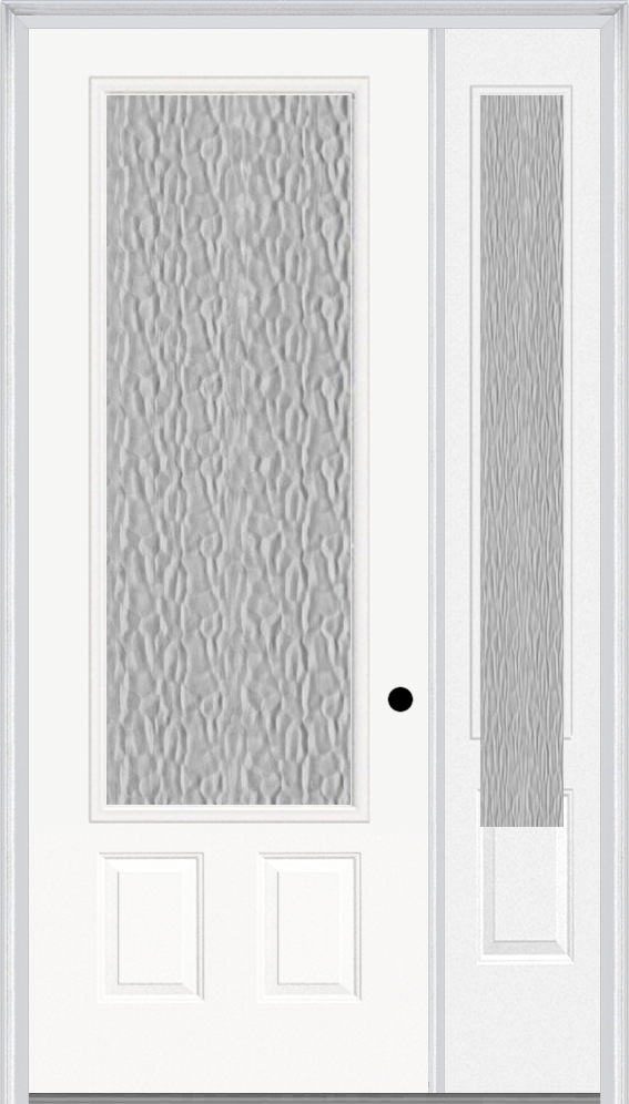 MMI 3/4 Lite 2 Panel 3'0" X 8'0" Fiberglass Smooth Textured/Privacy Glass Exterior Prehung Door With 1 3/4 Lite 14 Inches Sidelight 607